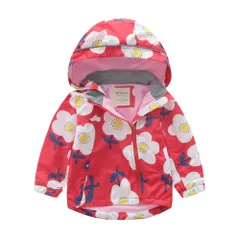 ☆ フラワー×レッド ☆ 100cm ☆ アウター キッズ lyou163 ジャンパー キッズ ブルゾン マウンテンパーカー ジャケット パーカー 上着 子供服 フード 男女兼用 カジュアル アウター トップス 子供 子ども こども 男の子 女の子 アウトドア