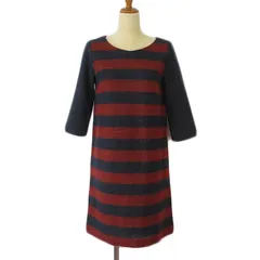 エムケー ミッシェルクラン MK MICHEL KLEIN ワンピース ニット ボーダー 起毛 七分袖 38 紺 ネイビー