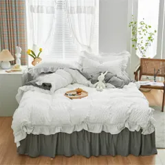 【数量限定】全綿100% シンプル コットン 洗える 高密度 オールシーズン 活性プリント シングル 洗える ベッドスカート ベット用セット 寝具カバー 活性プリント おしゃれ 敷き布団カバー ズレ防止 水洗い加工 レース 掛け布団カバー 北欧風 韓国プリンセ