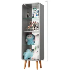 「数量限定セール」全新品 コレクションケース コレクションシェルフ ガラスディスプレイキャビネット4段 高さ調節可能 フィギュア 収納 背面ミラー 強化ガラス棚 サイズ：幅36*奥行26.5*高さ121CM グレー 1年保証付き