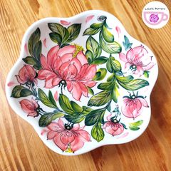 お花のボウル　フラワーボウル　20cm　ピンクの芍薬模様　ポーランド食器　ツェラミカミレナ　ミレナ社製　ポーリッシュポタリー