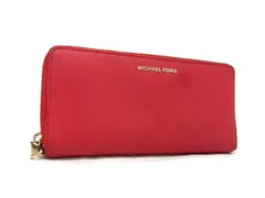 ■極美品■ MICHAEL KORS マイケルコース PVC ラウンドファスナー 長財布 ウォレット 札入れ 小銭入れ レディース レッド系 DJ1686