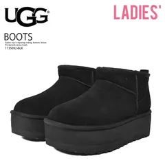 UGG (アグ) W Classic Ultra Mini Platform (ウィメンズ クラシック ウルトラ ミニ プラットフォーム) レディース 厚底 ショート ブーツ 普段使い カジュアル 万能 黒 Black (ブラック) 1135092-BLK