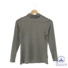 ☆美品☆ UNIQLO ユニクロ トップス カットソー ヒートテック 長袖 タートルネック カジュアル レディース ブラック ホワイト M 901-9727 送料無料 古着