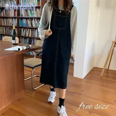 デニム サロペット スカート レディース 大きいサイズ 体型カバー サスペンダー マキシ丈 重ね着 ジャンパー オールインワン ワンピース 秋