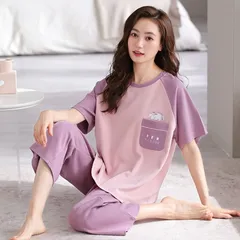 レディースパジャマ上下セット（Lサイズ/XLサイズ）ルームウェア半袖ハーフパンツ080