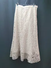 ◇ anatelier 総レース サイドジップ ウエストゴム 裏地あり ロング丈 フレア スカート サイズ38 ベージュ レディース E  【1310050016364】