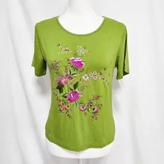 #snc 洋服屋 Youfukuya カットソー 黄緑 ピンク Tシャツ 刺繍 花柄 イタリア製 半袖 タグ付き 美品 レディース [949151]