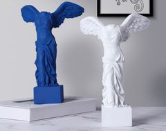 『勝利の女神』サモトラケのニケモチーフ 置物 ギリシャ風 大理石調 アンティーク加工 女神像飾り ブルー ブラック ホワイト ギリシャ神話 レプリカ ナイキ　スポーツ am