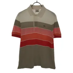 ラコステ 日本製 パネルボーダー 半袖 ポロシャツ 3 ホワイト系 LACOSTE 鹿の子地 メンズ