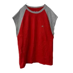 Champion タンクトップ L レッド×ライトグレー クルーネック ノースリーブ ワンポイントロゴ スポーティー 古着卸 アメリカ仕入 a706-5781