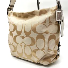 ✨良品✨ COACH コーチ ショルダーバッグ シグネチャー キャンバス レザー ベージュ 肌色 ブラウン 茶色 シルバー 銀色 ユニセックス 男女兼用 メンズ レディース