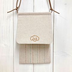 スマホポシェット【トイプードル】刺し子・綿麻・コットン