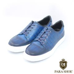 PARASHOE（パラシュー）本革 レザースニーカー カジュアルシューズ 手染めアンティーク紺色（パティーヌ ネイビー）ワイズ3E（EEE）【オパンケ（サイドマッケイ）製法・メンズ 革靴・紳士靴】
