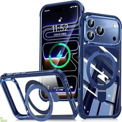 【米軍MIL規格&隠れスタンド】Bluoocase iPhone 17 Pro Max 用 ケース MagSafe対応 横縦両立・角度自由調整 クリア 黄変防止/指紋防止/滑り止めエッジ いphone17promax ケース 耐衝撃 高耐久性 レンズ..
