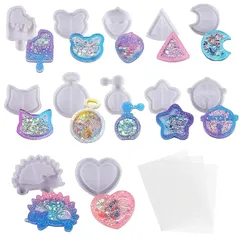 YFFSFDC シリコンモールド 流れ砂型 レジン型 12個セット PPシート3枚付き シェイカーモールド ソフトモールド シャカシャカ中身 DIY 手作り ペンダント キーホルダー アクセサリー 装飾 ツール 1