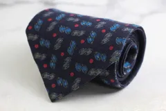 ミラショーン ブランドネクタイ リバーシブル 総柄 ドット 小紋柄 ウール イタリア製 PO メンズ ネイビー mila schon 【中古】