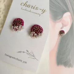 ビーズスパン編み★[小粒]ピアス20/濃ピンク/普段にも/ビーズクロッシェ