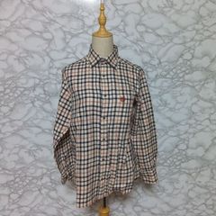 DAKS　ダックス　長袖シャツ　ブラウス　レディース　【М】 　チェック柄　ベージュ　肌色　黒　ブラック　オレンジ　綿100%　コットン100%  おしゃれ　カジュアル　刺繍ロゴ入り　秋　冬