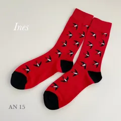 靴下　ソックス　メンズ　アニマル柄　動物柄　左右非対称　カラフル　ツバメ　赤