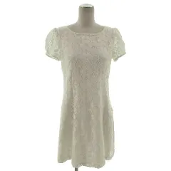 ロディスポット LODISPOTTO ワンピース ひざ丈 半袖 レース刺繍 花柄 ビーズ ビジュー リボン オフ白 ピンク M