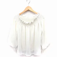 マジェスティックレゴン MAJESTIC LEGON シャツ ブラウス オフショルダー シャーリング 七分袖 シフォン M オフホワイト 白 /FT2