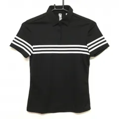 アディダス 半袖ポロシャツ 黒×白 胸・袖3ライン ボタンダウン  レディース S ゴルフウェア adidas