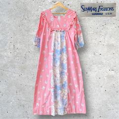USA製　Hawaii製 ハワイ　SANMARI FASHIONS ムームー　ドレス　花柄　ピンク