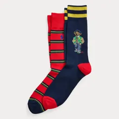 ポロラルフローレン：AMERICAN HERITAGE BEAR SLACK ソックス 2PK (ネイビー/レッド)