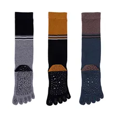3色セット_22.0-25.0 cm [Ech.Apr] ヨガソックス 5本指 ハイソックス 3足セット アソート レディース 滑らない 滑り止め 靴下 ロング ランニング 女性用 通気性 スポーツ ポラティ バレー ダンス (3色セット)