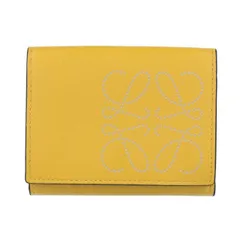 【LOEWE】 ロエべ アナグラム ブランド トライフォールド ウォレット C500TR2X01 0024 8311 コンパクト財布 コンパクトウォレット ミニウォレット カーフレザー イエロー系 マスタード  【中古品】 USED-AB 【9304】