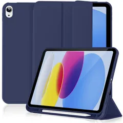 【数量限定】(モデル番号A2696、A2757、A2777) PU合成レザー 傷つけ防止 薄型 軽量 ネービーブルー スリープ機能 ホルダー付き ペンシル収納 三つ折りスタンド ケース ケース 第10世代 ipad ipad カバー 10.9インチ 2022