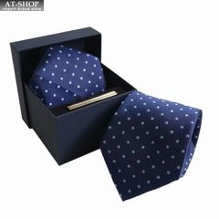 ダニエルウェリントン ネクタイ&amp;タイバー&amp;チーフ 3点セット Daniel Wellington メンズ シルク100% ドット柄 8cm NAVY おしゃれ プレゼント
