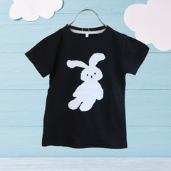 うさぎキッズTシャツブラック【80-130】半袖　色違い有　兄弟コーデ　お揃い　夏服