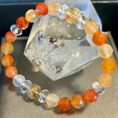 【No778】天然石ブレスレット　シトリン　カーネリアン　カット水晶
