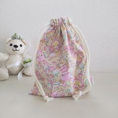 ハンドメイドコップ袋　ゆめかわユニコーンラビット(レギュラータイプ）　歯ブラシ&コップ入れ　ゆとりサイズの裏地付きお名前書くだけコップ袋　#入園準備　#通園グッズ　#ストライプ　#ユニコーン　#うさぎ　#ゆめかわ　#ままのねこの手