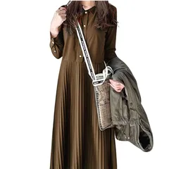 【新品】 [Grcemlvfe] シャツワンピース レディース 短い袖 ロングワンピース プリーツ Aライン 襟付き 体型カバー 可愛い 夏 カジュアル ゆったり 大人 可愛い レイヤード用 切り替え 長袖 無地 体型カバー 着痩せ ゆったり カジュアル 1