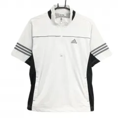アディダス 半袖ブルゾン 白×黒 袖・背面3ライン ハーフジップ メンズ M/M ゴルフウェア adidas