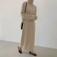 ☆ アイボリー ☆ Mサイズ ☆ ロングワンピース ニット タートルネック mmop822c ニットワンピース ロング レディース ニット ワンピース ワンピ セーター 長袖 ロング丈 タートルネック ハイネック ゆったり カジュアル 体型カバー シンプル