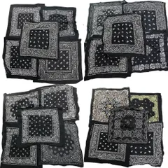 古着卸 まとめ売り ペイズリー柄 バンダナ   小物 20枚セット (ユニセックス ) フラワー イエローブラック 黒 中古 古着 NA7876