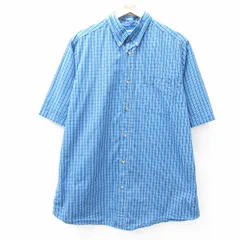 XL/古着 KING SIZE 半袖 シャツ メンズ ロング丈 ボタンダウン 水色他 チェック 25aug06 中古 トップス