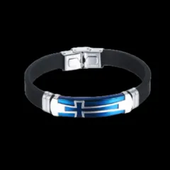【N019】ブレスレット　メンズ　ブラック　黒　ブルー　青　イエロー　黄色　チタン　クロス　十字架　アクセサリー　ファッション　お洒落