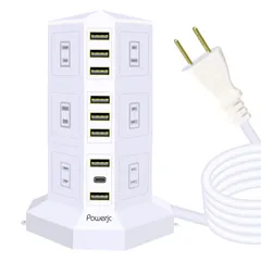 新品 JIACHAN タワー式電源タップ3層縦コンセント 12ACスマート9USB USB C PD高速充電雷ガード 過負荷保護 省エオフィス/家庭PSE白