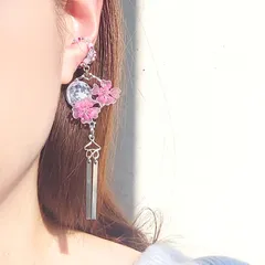 推し活 アクセサリー 概念グッズ イヤーカフ イヤカフ 痛くない おしゃれ 大ぶり レディース 【 月夜桜 銀ビラ ピンク 】