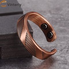Vinterly-男性と女性のための磁気リング 純銅 調整可能 ヴィンテージジュエリー オープン 結婚式用 サイズ変更可能 6mm
