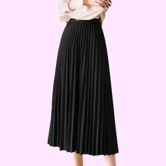 Size:L_Color:ブラック [Luxe Relax] プリーツ シャイン スカート プリーツスカート フレア 冬オフィス オフィス キレイメ ロング ロングスカート スカートレディース 体型カバー おしゃれ 秋冬 きれいめ 秋冬服レディース 森ガール