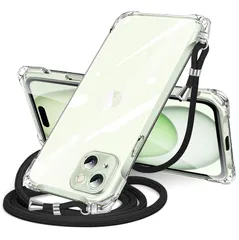 【迅速発送】iPhone 15 Plus 用 ケース クリア ショルダー iPhone15plus 用 スマホケース アイフォン15Plus カバー 肩掛け 斜めかけ 縄掛けケース 透明 薄型 軽量 TPU携帯ケース 紐付き 斜めがけ 織りストラップ付き ネッ