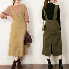 【秋冬クリアランス！！】【年間対応！】【送料無料！】【通勤＆カジュアル！】【レディス　フロントボタンデザインが可愛い　うす起毛ツィル　ジャンパースカート＜２色：Ｍサイズ＞】【0251】【綿ストレッチ】【オールイン】【ジャンスカ】【ジャンパードレス】