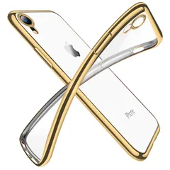 【在庫処分】iPhone XR ケース クリア 透明 tpu シリコン メッキ加工 スリム 薄型 6.1インチ スマホケース 耐衝撃 黄変防止 一体型 人気 携帯カバー ゴールド