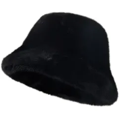 [FUPUTWO] バケットハット レディース 防寒 帽子 暖かい ふわふわ 無地 バケハ 秋冬 (JP, アルファベット, Free Size, ブラック) [ブラック] [Free Size]